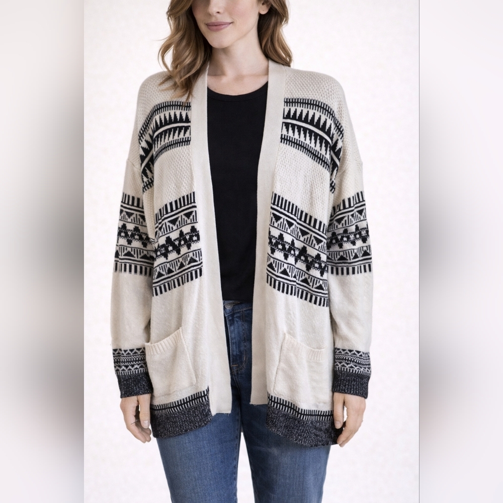 Free As a Bird Oversized Aztec Knit Open Front Cardigan Sweater M
